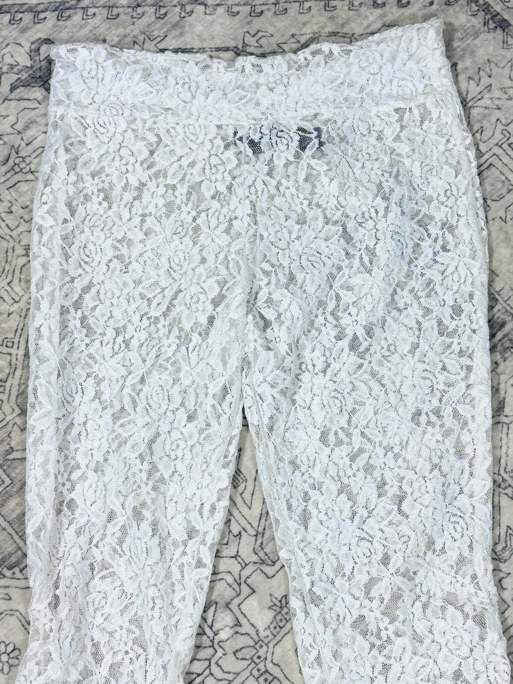 Rouge Collection White Ruched Lace Flare Pants 2X Sheer Beach Cover Up Boho - Picture 3 of 14